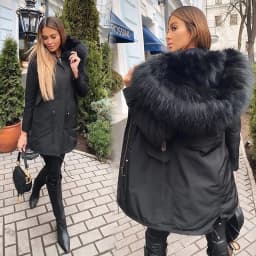 Maomaokong Natural Real Fur Lining Winter Women Jacket Long Fox Fur Coat Raccoon Fur Collar Hooded Thick Black Waterproof Parkas