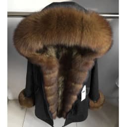 Maomaokong Natural Real Fur Lining Winter Women Jacket Long Fox Fur Coat Raccoon Fur Collar Hooded Thick Black Waterproof Parkas