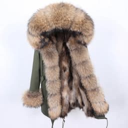 Maomaokong Natural Real Fur Lining Winter Women Jacket Long Fox Fur Coat Raccoon Fur Collar Hooded Thick Black Waterproof Parkas