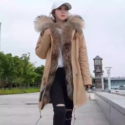 Maomaokong Natural Real Fur Lining Winter Women Jacket Long Fox Fur Coat Raccoon Fur Collar Hooded Thick Black Waterproof Parkas