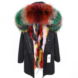 Maomaokong Natural Real Fur Lining Winter Women Jacket Long Fox Fur Coat Raccoon Fur Collar Hooded Thick Black Waterproof Parkas