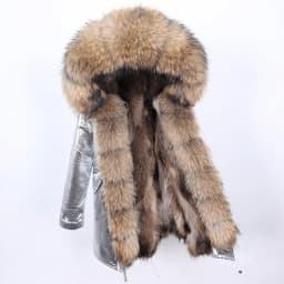 Maomaokong Natural Real Fur Lining Winter Women Jacket Long Fox Fur Coat Raccoon Fur Collar Hooded Thick Black Waterproof Parkas