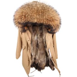 Maomaokong Natural Real Fur Lining Winter Women Jacket Long Fox Fur Coat Raccoon Fur Collar Hooded Thick Black Waterproof Parkas