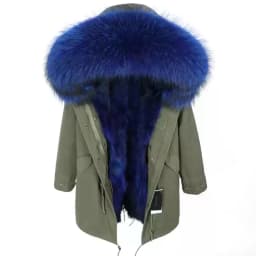 Maomaokong Natural Real Fur Lining Winter Women Jacket Long Fox Fur Coat Raccoon Fur Collar Hooded Thick Black Waterproof Parkas