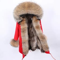 Maomaokong Natural Real Fur Lining Winter Women Jacket Long Fox Fur Coat Raccoon Fur Collar Hooded Thick Black Waterproof Parkas