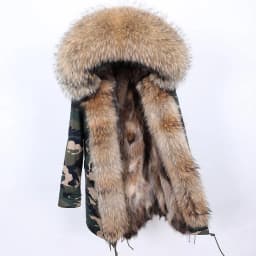 Maomaokong Natural Real Fur Lining Winter Women Jacket Long Fox Fur Coat Raccoon Fur Collar Hooded Thick Black Waterproof Parkas