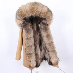 Maomaokong Natural Real Fur Lining Winter Women Jacket Long Fox Fur Coat Raccoon Fur Collar Hooded Thick Black Waterproof Parkas