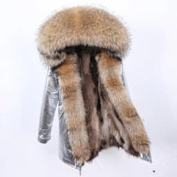 Maomaokong Natural Real Fur Lining Winter Women Jacket Long Fox Fur Coat Raccoon Fur Collar Hooded Thick Black Waterproof Parkas