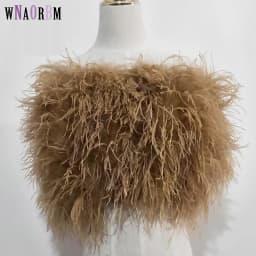 New 100% Natural Ostrich Hair Bra Wedding Underwear Women's Fur Coat Long Feather Top Lady Shirt Wrap Sexy Party Length 30 cm