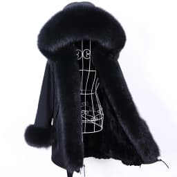 MAOMAOKONG 2026 Removable Real Fox Fur Collar Coats Woman Winter Jacket Hooded Rabbit fur lining Long Parkas Female Clothes