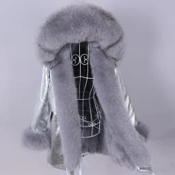 MAOMAOKONG 2026 Removable Real Fox Fur Collar Coats Woman Winter Jacket Hooded Rabbit fur lining Long Parkas Female Clothes
