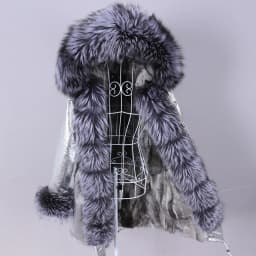MAOMAOKONG 2026 Removable Real Fox Fur Collar Coats Woman Winter Jacket Hooded Rabbit fur lining Long Parkas Female Clothes