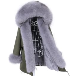 MAOMAOKONG 2026 Removable Real Fox Fur Collar Coats Woman Winter Jacket Hooded Rabbit fur lining Long Parkas Female Clothes