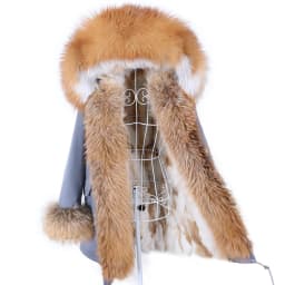MAOMAOKONG 2026 Removable Real Fox Fur Collar Coats Woman Winter Jacket Hooded Rabbit fur lining Long Parkas Female Clothes