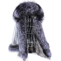 MAOMAOKONG 2026 Removable Real Fox Fur Collar Coats Woman Winter Jacket Hooded Rabbit fur lining Long Parkas Female Clothes