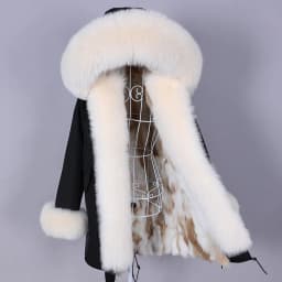 MAOMAOKONG 2026 Removable Real Fox Fur Collar Coats Woman Winter Jacket Hooded Rabbit fur lining Long Parkas Female Clothes