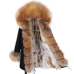 MAOMAOKONG 2026 Removable Real Fox Fur Collar Coats Woman Winter Jacket Hooded Rabbit fur lining Long Parkas Female Clothes