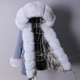 MAOMAOKONG 2026 Removable Real Fox Fur Collar Coats Woman Winter Jacket Hooded Rabbit fur lining Long Parkas Female Clothes