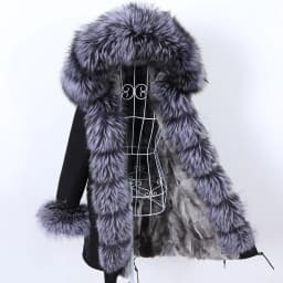 MAOMAOKONG 2026 Removable Real Fox Fur Collar Coats Woman Winter Jacket Hooded Rabbit fur lining Long Parkas Female Clothes