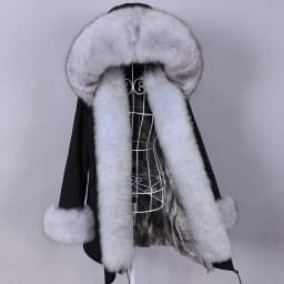 MAOMAOKONG 2026 Removable Real Fox Fur Collar Coats Woman Winter Jacket Hooded Rabbit fur lining Long Parkas Female Clothes