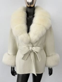 OFTBUY Belt Pocket Winter Jacket Natural Real Raccoon Fox Fur Blends Wool Coat Women Loose Outerwear Casual Outerwear Streetwear
