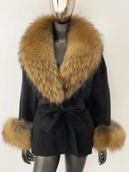 OFTBUY Belt Pocket Winter Jacket Natural Real Raccoon Fox Fur Blends Wool Coat Women Loose Outerwear Casual Outerwear Streetwear