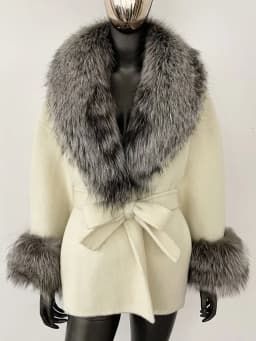 OFTBUY Belt Pocket Winter Jacket Natural Real Raccoon Fox Fur Blends Wool Coat Women Loose Outerwear Casual Outerwear Streetwear
