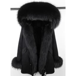 Maomaokong Women's Winter Coat with Natural Raccoon Fur Collar And Natural Rabbit Fur Lining in Red Army Green