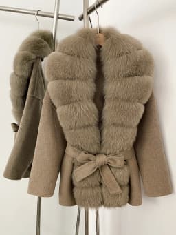 OFTBUY Belt Natural Fur Collar Woolen Jacket New Autumn Winter Clothes Women Long Big Fox Fur Pinnacle 100% Wool Coat Female