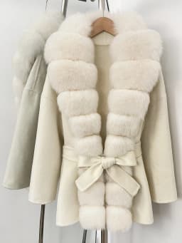 OFTBUY Belt Natural Fur Collar Woolen Jacket New Autumn Winter Clothes Women Long Big Fox Fur Pinnacle 100% Wool Coat Female