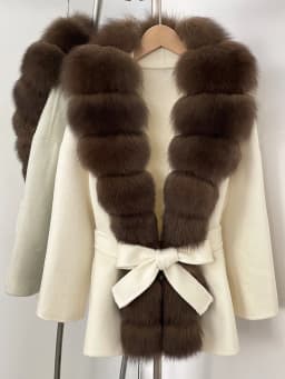 OFTBUY Belt Natural Fur Collar Woolen Jacket New Autumn Winter Clothes Women Long Big Fox Fur Pinnacle 100% Wool Coat Female