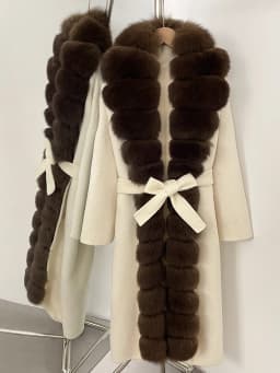 OFTBUY Belt Natural Fur Collar Woolen Jacket New Autumn Winter Clothes Women Long Big Fox Fur Pinnacle 100% Wool Coat Female