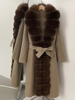 OFTBUY Belt Natural Fur Collar Woolen Jacket New Autumn Winter Clothes Women Long Big Fox Fur Pinnacle 100% Wool Coat Female