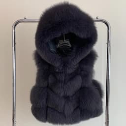 Women's Natural Fox Fur Vest Winter Warm Thick Fashion Hooded Genuine Sheepskin Real Fur Short Outerwear for Ladies