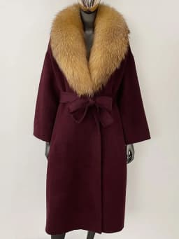 OFTBUY Real Fur Coat 2024 Oversize Ladies Outerwear Winter Women Natural Fox Fur Collar Jacket Hood Cashmere Woolen Blend Coat
