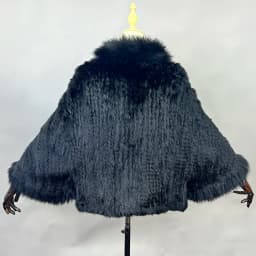 Luxury Ladies Autumn Winter Genuine Knitted Rabbit Fur Shawls Fox Fur Collar Women Fur Pashmina Wraps Bridal Cape Coat Jacket