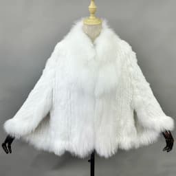 Luxury Ladies Autumn Winter Genuine Knitted Rabbit Fur Shawls Fox Fur Collar Women Fur Pashmina Wraps Bridal Cape Coat Jacket