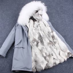 MAOMAOKONG Fashion Women's Real Rabbit Fur Lining Winter Jacket Coat Natural Fox Fur Collar Hooded Long Parkas Female Outwear