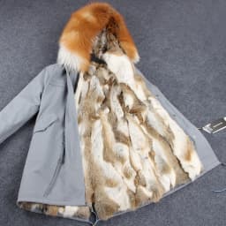 MAOMAOKONG Fashion Women's Real Rabbit Fur Lining Winter Jacket Coat Natural Fox Fur Collar Hooded Long Parkas Female Outwear