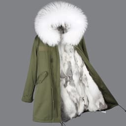 MAOMAOKONG Fashion Women's Real Rabbit Fur Lining Winter Jacket Coat Natural Fox Fur Collar Hooded Long Parkas Female Outwear