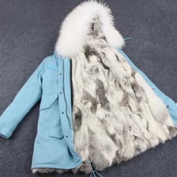 MAOMAOKONG Fashion Women's Real Rabbit Fur Lining Winter Jacket Coat Natural Fox Fur Collar Hooded Long Parkas Female Outwear