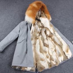 MAOMAOKONG Fashion Women's Real Rabbit Fur Lining Winter Jacket Coat Natural Fox Fur Collar Hooded Long Parkas Female Outwear
