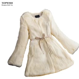 New Arrival Women High Fashion Full Pelt Real Rabbit Fur Coat 100% Pure Natural Fur Coat DFP647