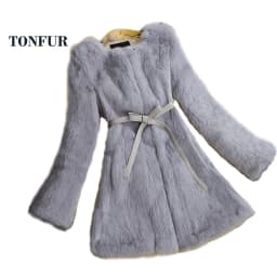 New Arrival Women High Fashion Full Pelt Real Rabbit Fur Coat 100% Pure Natural Fur Coat DFP647