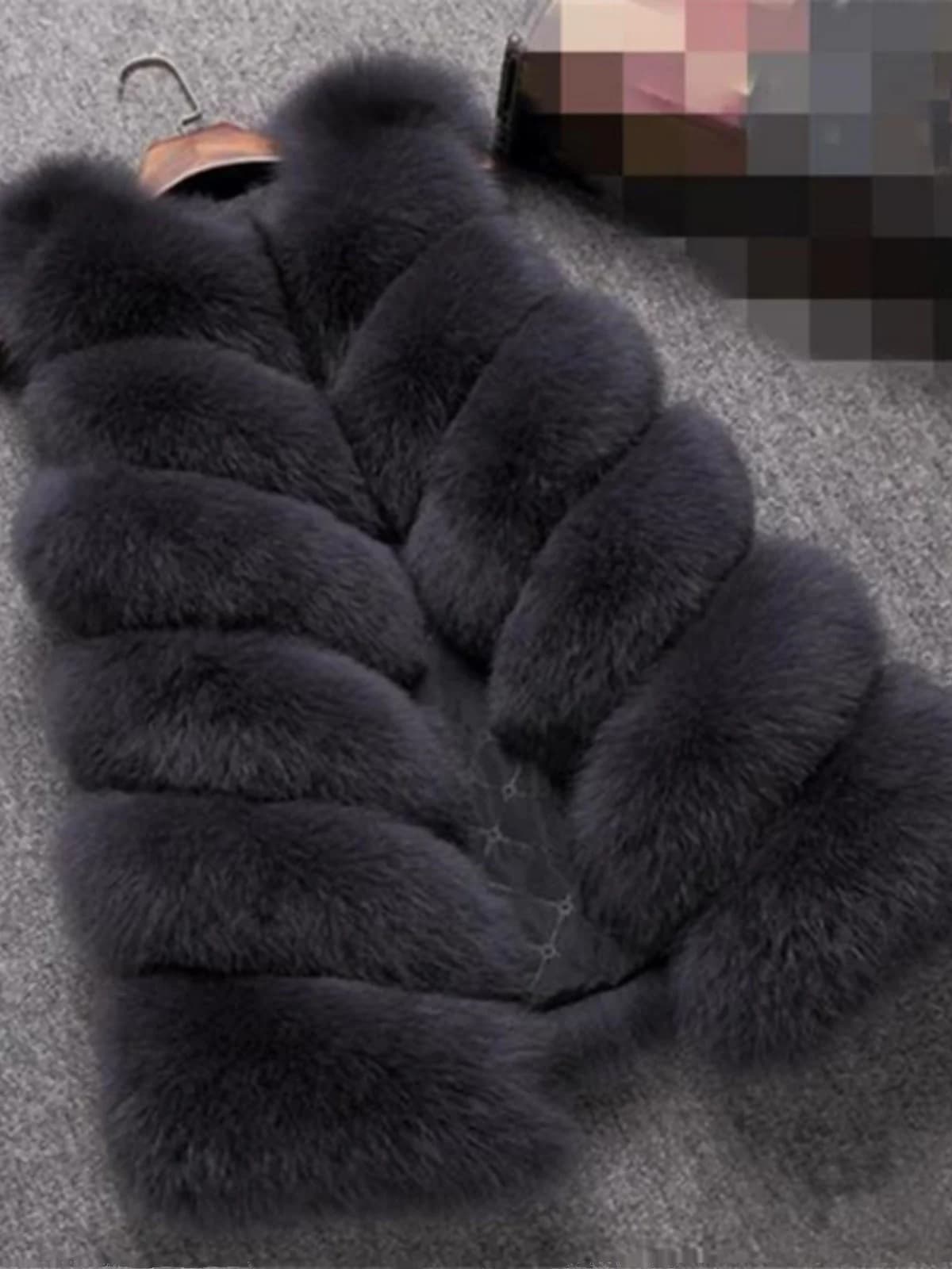 Women's Fur Vest Padded Jacket Short Length Warm Autumn Winter Outerwear Fashion Street Style No Hat Included Standard Fit
