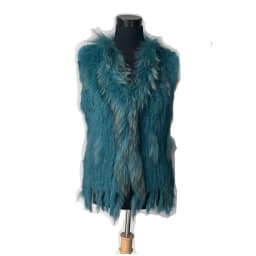 VR001-17 Womens Natural Real Rabbit Fur Vest With Raccoon Fur Collar Waistcoat/jackets Rex Rabbit Knitted