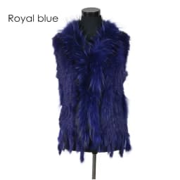 VR001-17 Womens Natural Real Rabbit Fur Vest With Raccoon Fur Collar Waistcoat/jackets Rex Rabbit Knitted