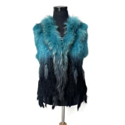 VR001-17 Womens Natural Real Rabbit Fur Vest With Raccoon Fur Collar Waistcoat/jackets Rex Rabbit Knitted