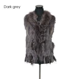 VR001-17 Womens Natural Real Rabbit Fur Vest With Raccoon Fur Collar Waistcoat/jackets Rex Rabbit Knitted