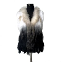 VR001-17 Womens Natural Real Rabbit Fur Vest With Raccoon Fur Collar Waistcoat/jackets Rex Rabbit Knitted